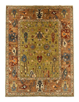 Oushak Floral Vase & Serrated Leaf Wool Area Rug
