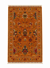 Palmette & Tree-Bordered Wool Area Rug