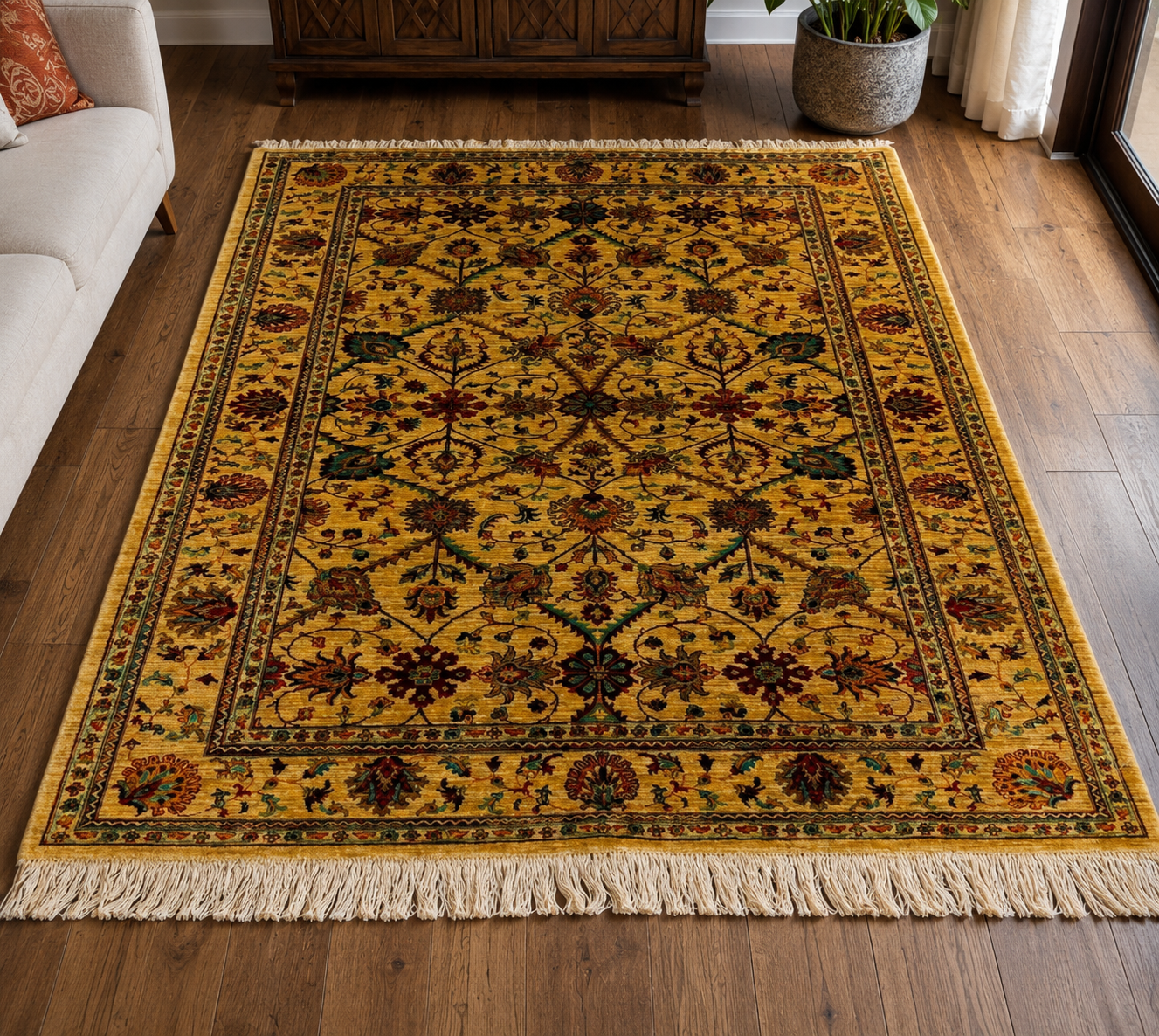 Golden Honey Geometric Persian-Style Rug
