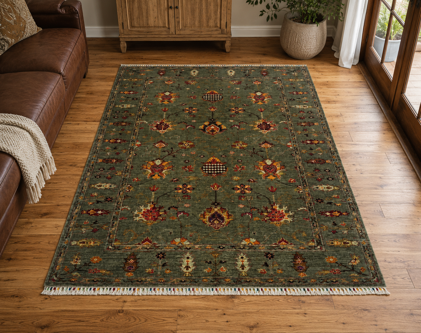 Charcoal & Moss Botanical Floral Area Rug