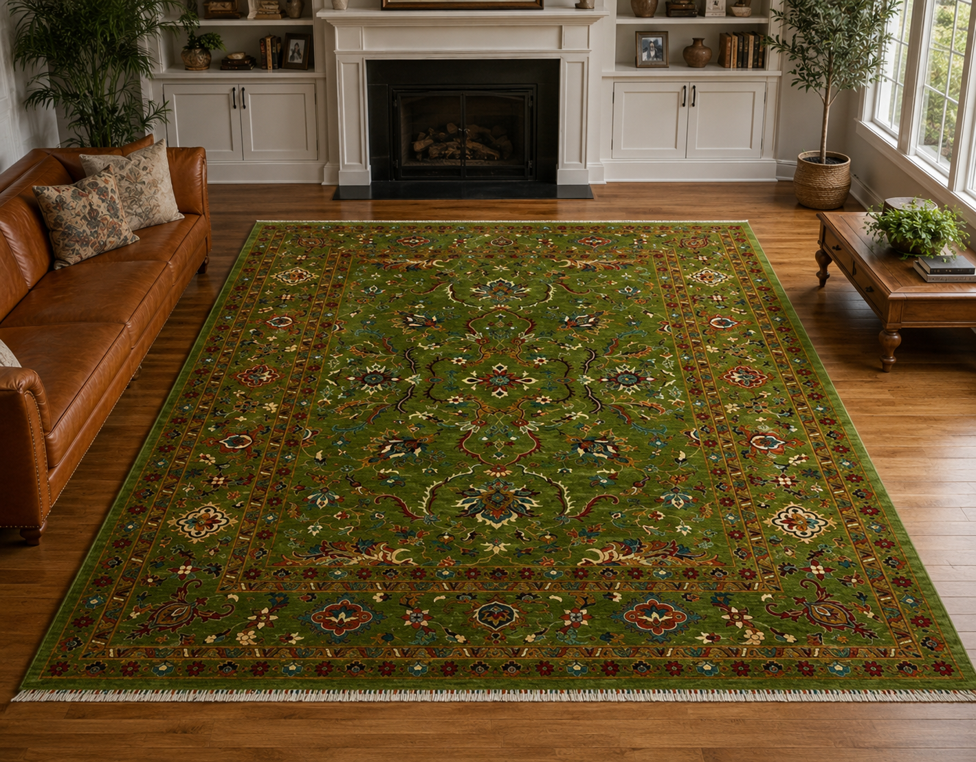 Vibrant Lime Hand-Knotted Oriental Rug