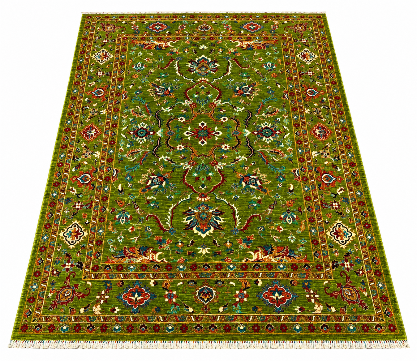 Vibrant Lime Hand-Knotted Oriental Rug