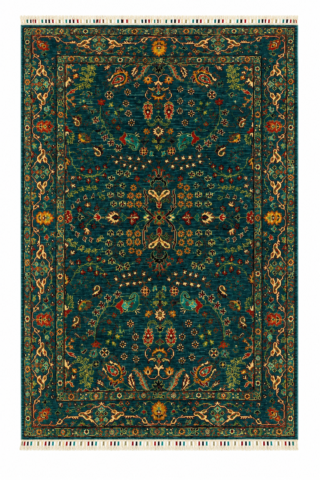 Teal Enchanted Garden Birds Oriental Rug