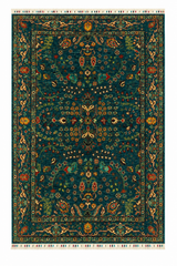 Teal Enchanted Garden Birds Oriental Rug