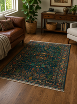 Teal Enchanted Garden Birds Oriental Rug