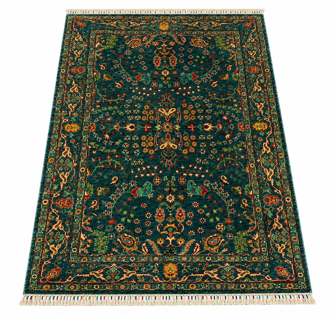 Teal Enchanted Garden Birds Oriental Rug