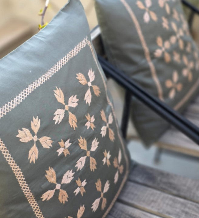 Floral Embroidered Accent Cushion