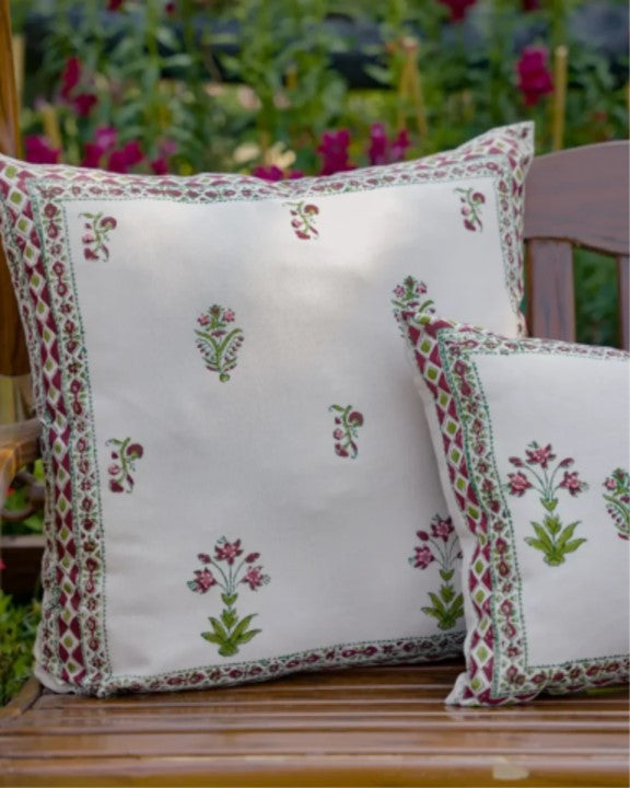 Mughal Floral Block-Print Cushion