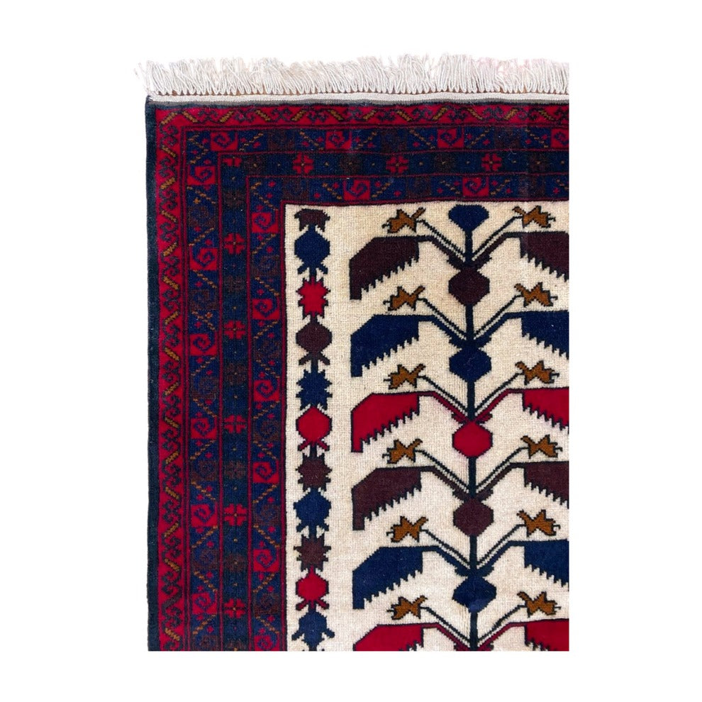 Baluchi Tree of Life Handmade Ivory and Navy Mat
