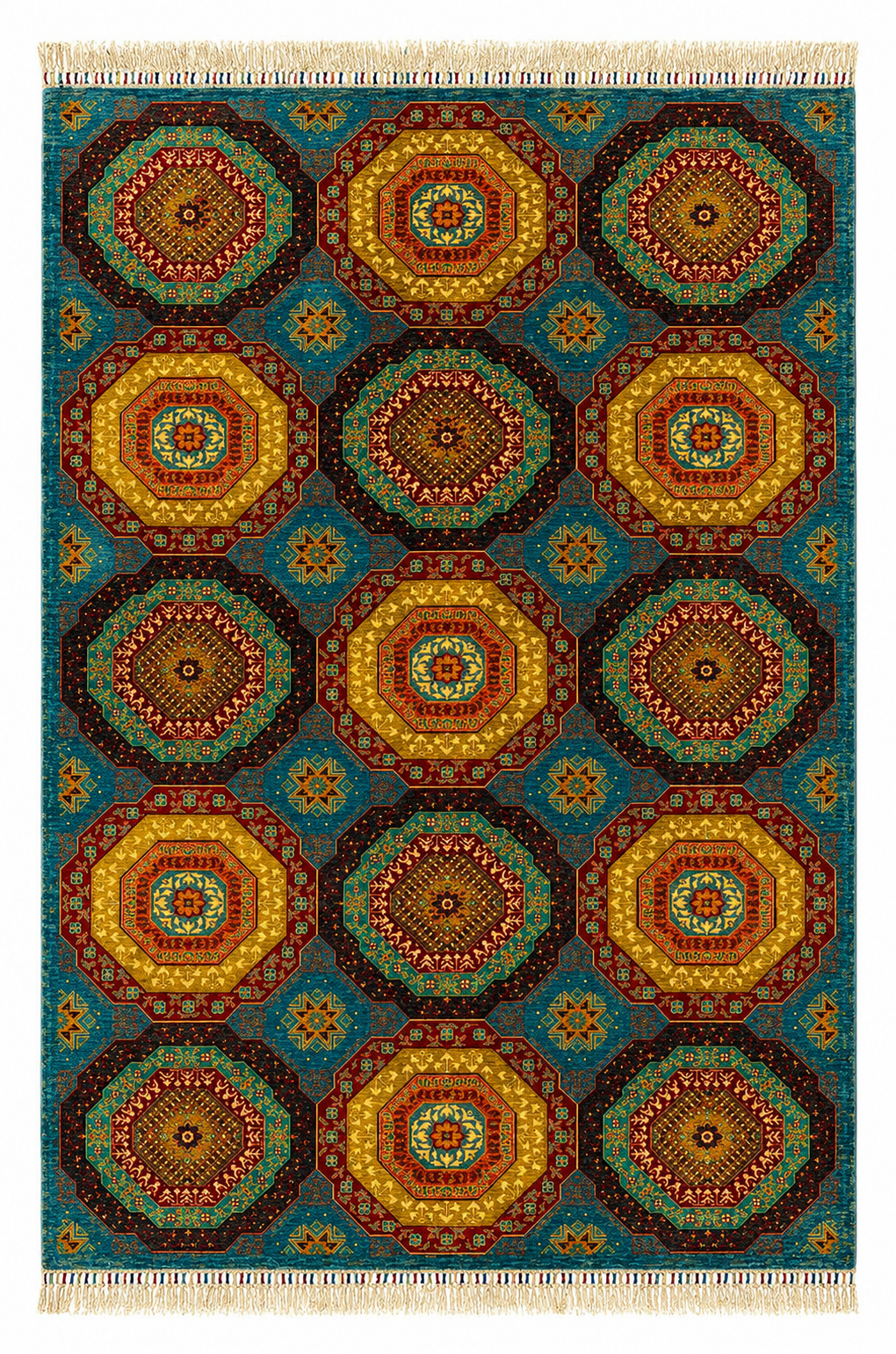 Turquoise Crown Geometric Tile Accent Rug