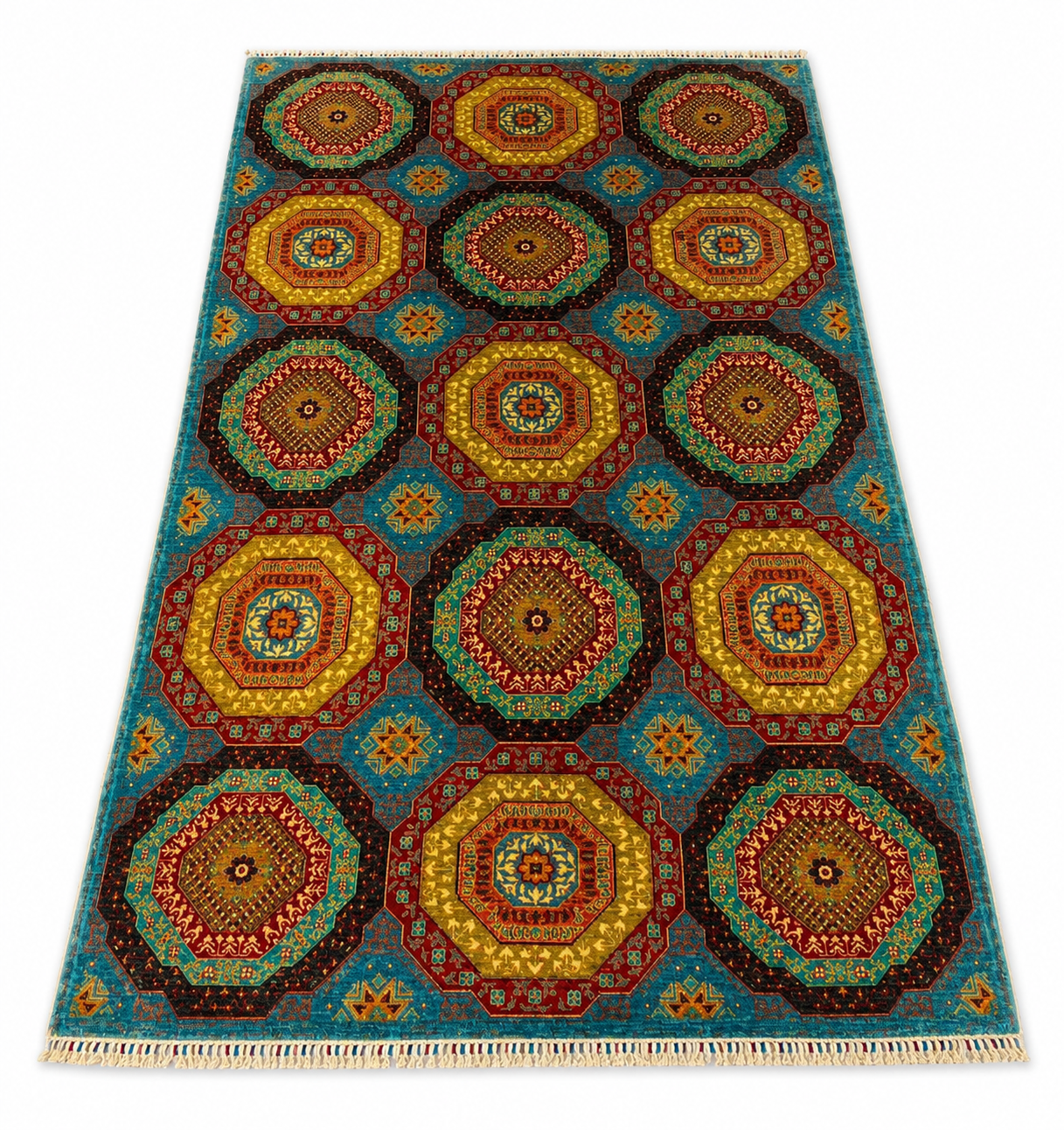 Turquoise Crown Geometric Tile Accent Rug