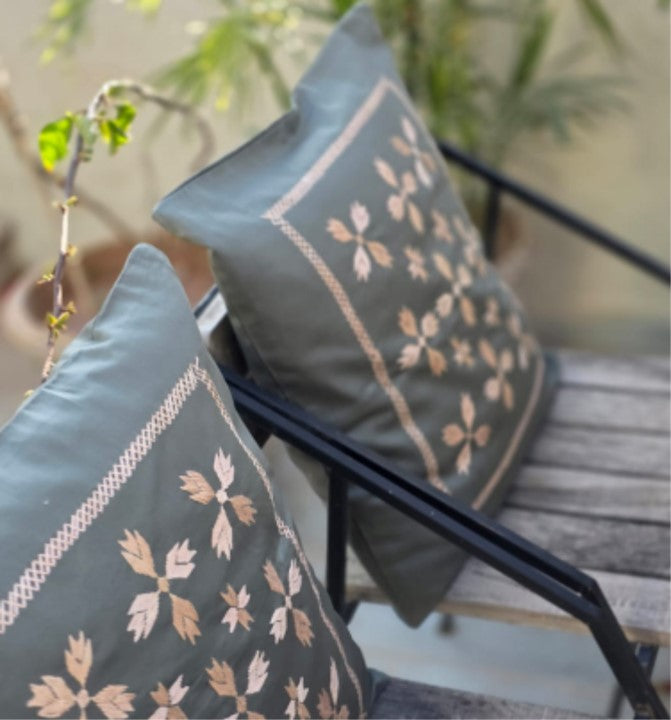 Floral Embroidered Accent Cushion