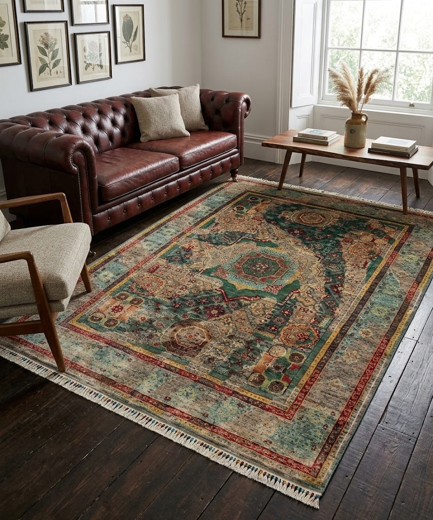 Kashan Lattice Abrash Medallion Area Rug