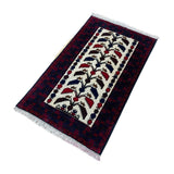Baluchi Tree of Life Handmade Ivory and Navy Mat
