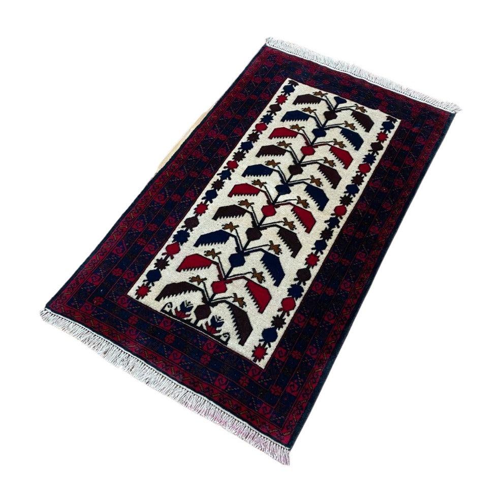 Baluchi Tree of Life Handmade Ivory and Navy Mat
