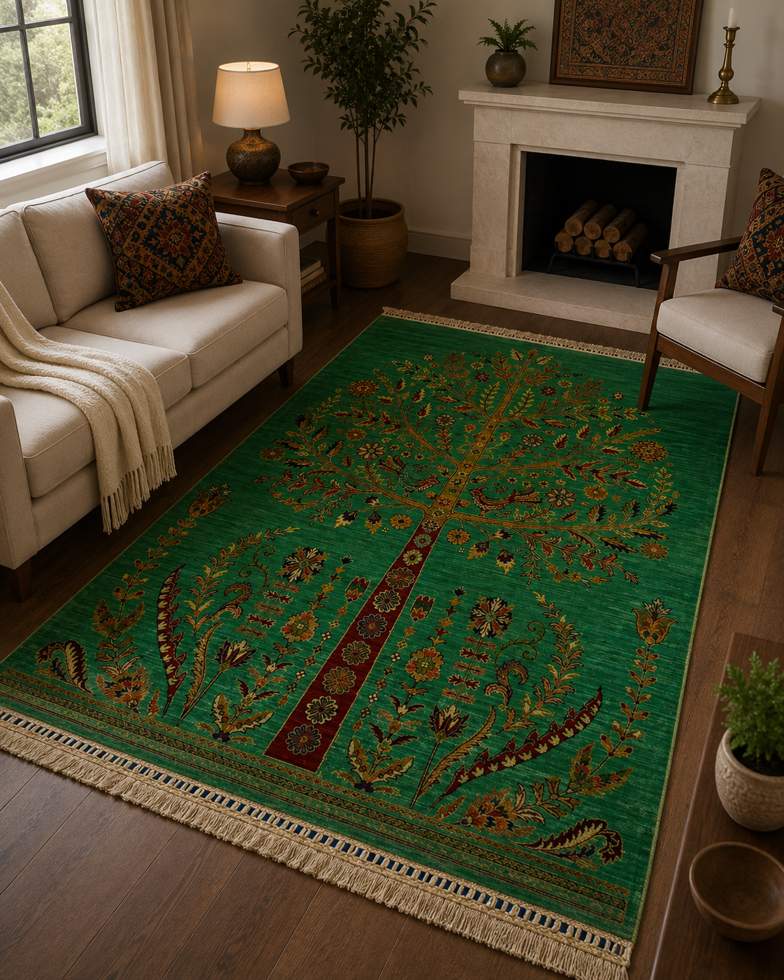 Emerald Forest Pictorial Hand-Knotted Rug