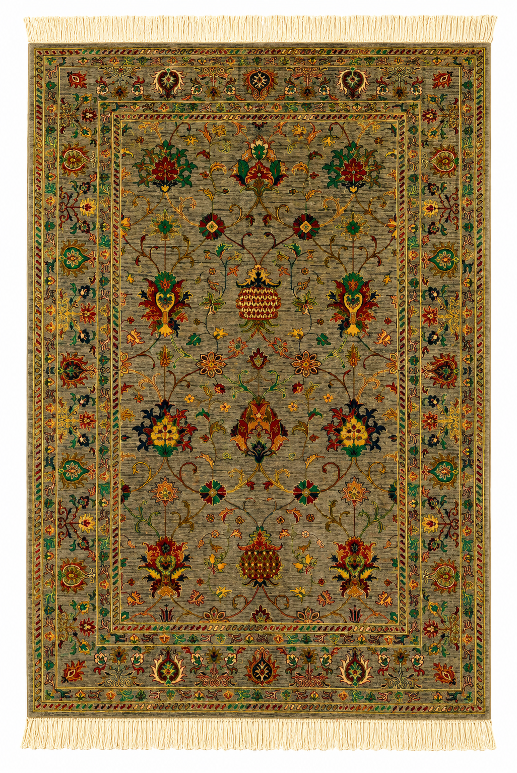 Slate Sage Floral Hand-Knotted Oriental Rug