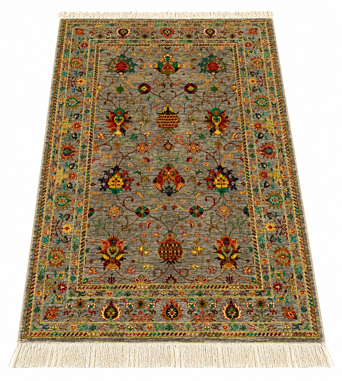 Slate Sage Floral Hand-Knotted Oriental Rug