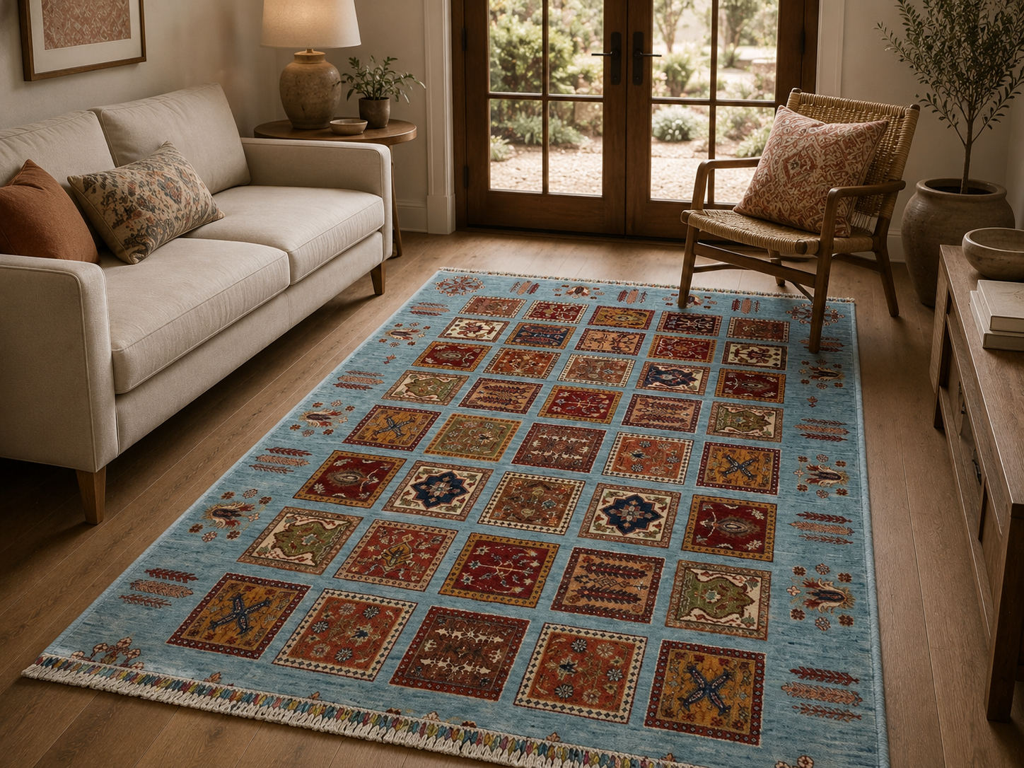 Azure Lattice Area Rug