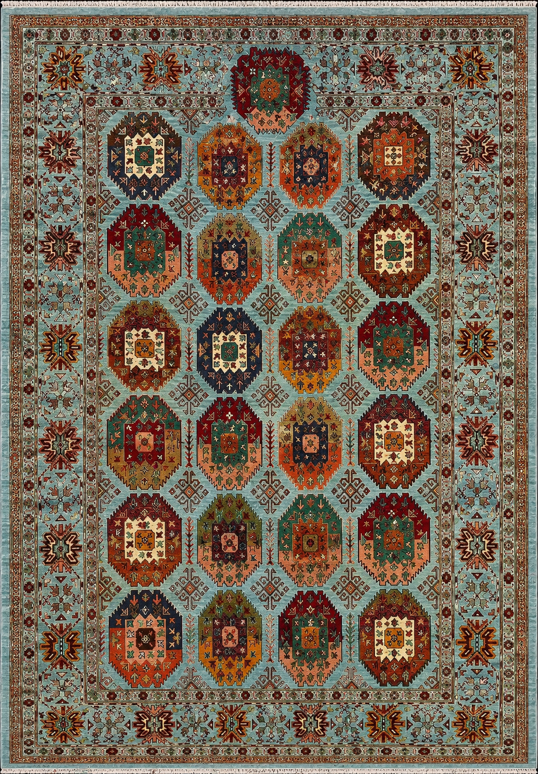 Vintage Caucasian Repeating Octagon Area Rug