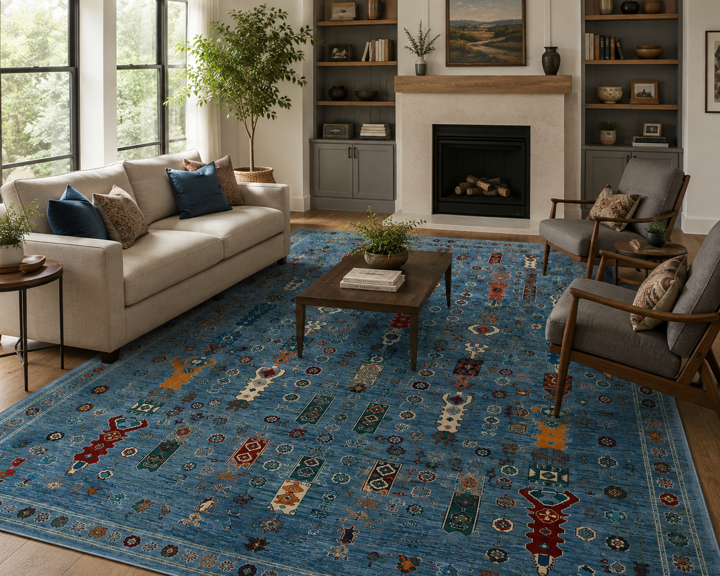 Modern Kazakh Tribal Totem Area Rug