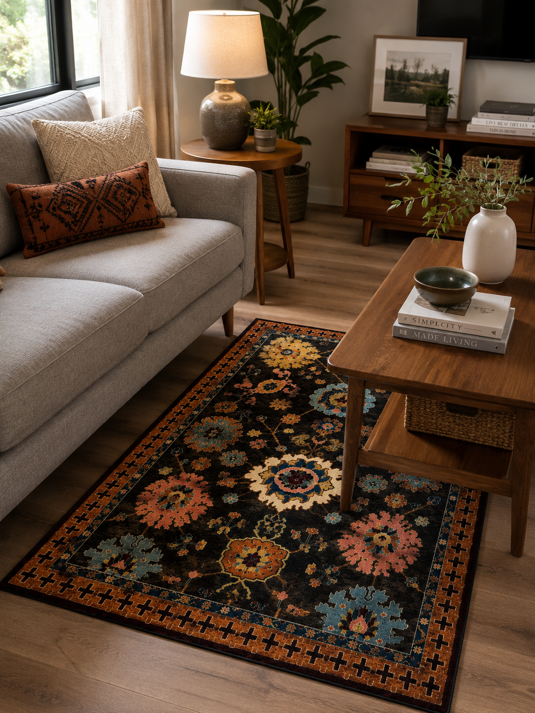 Chinese Samarkand Botanical Bloom Area Rug