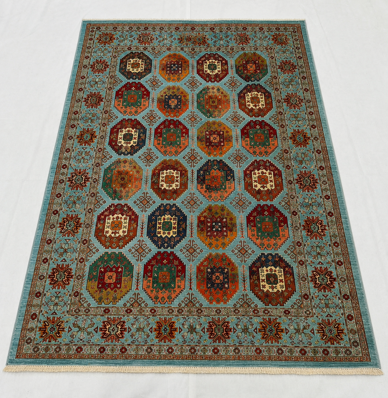 Vintage Caucasian Repeating Octagon Area Rug