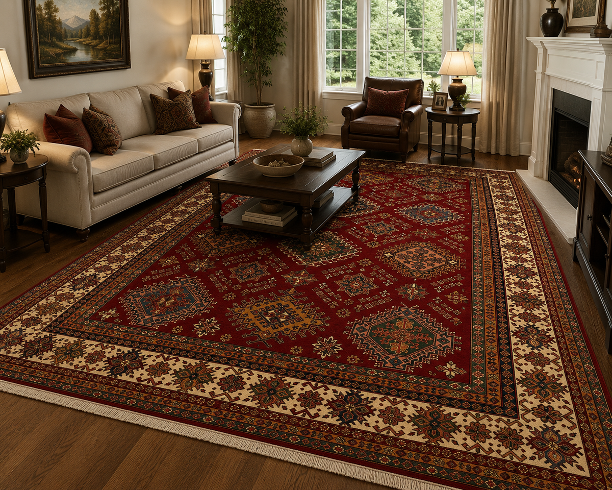 Caucasian Geometric Medallion Area Rug