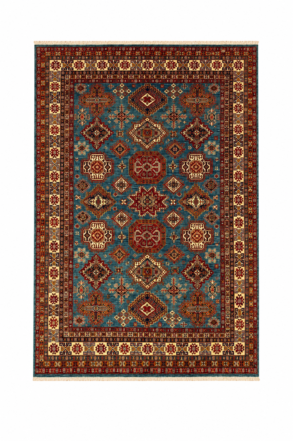 Authentic Caucasian Medallion Wool Area Rug