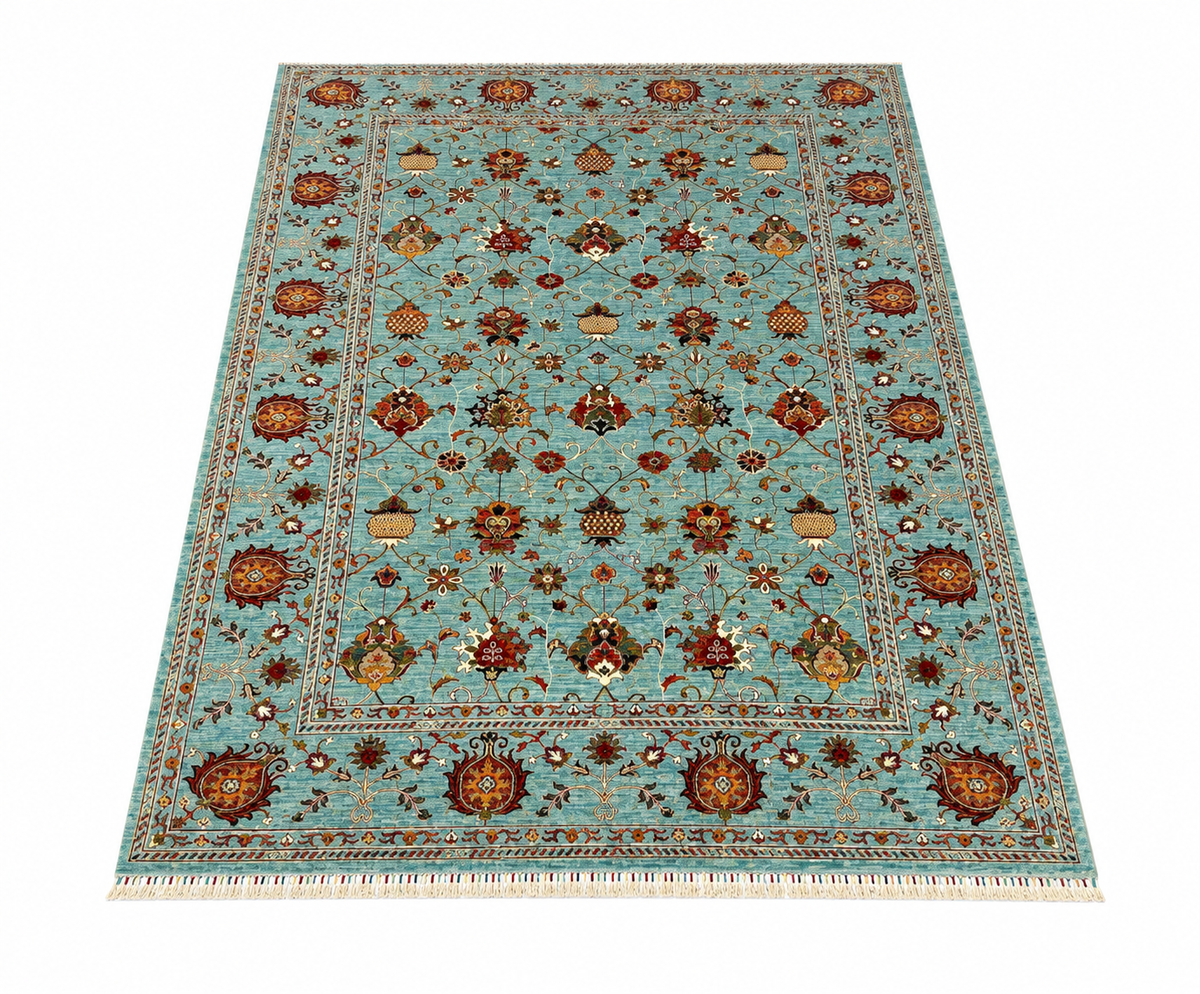 Oushak Botanical Palmette Hand-Knotted Wool Area Rug