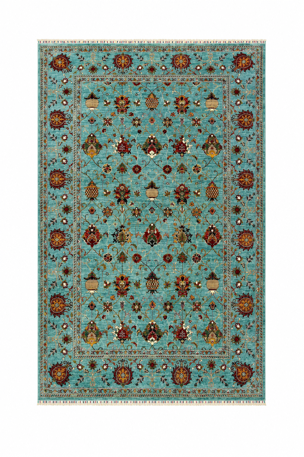 Oushak Botanical Palmette Hand-Knotted Wool Area Rug