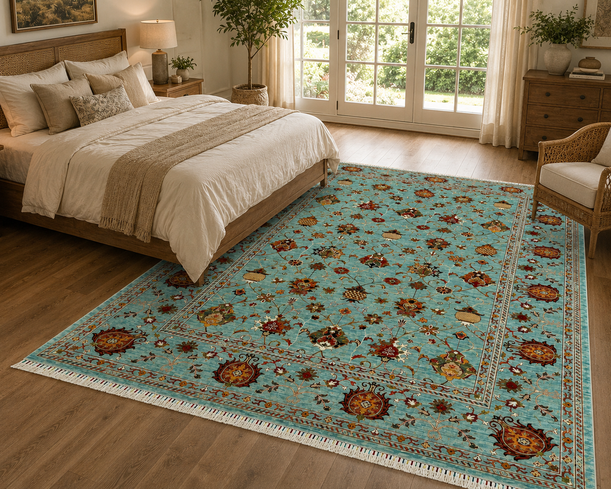 Oushak Botanical Palmette Hand-Knotted Wool Area Rug
