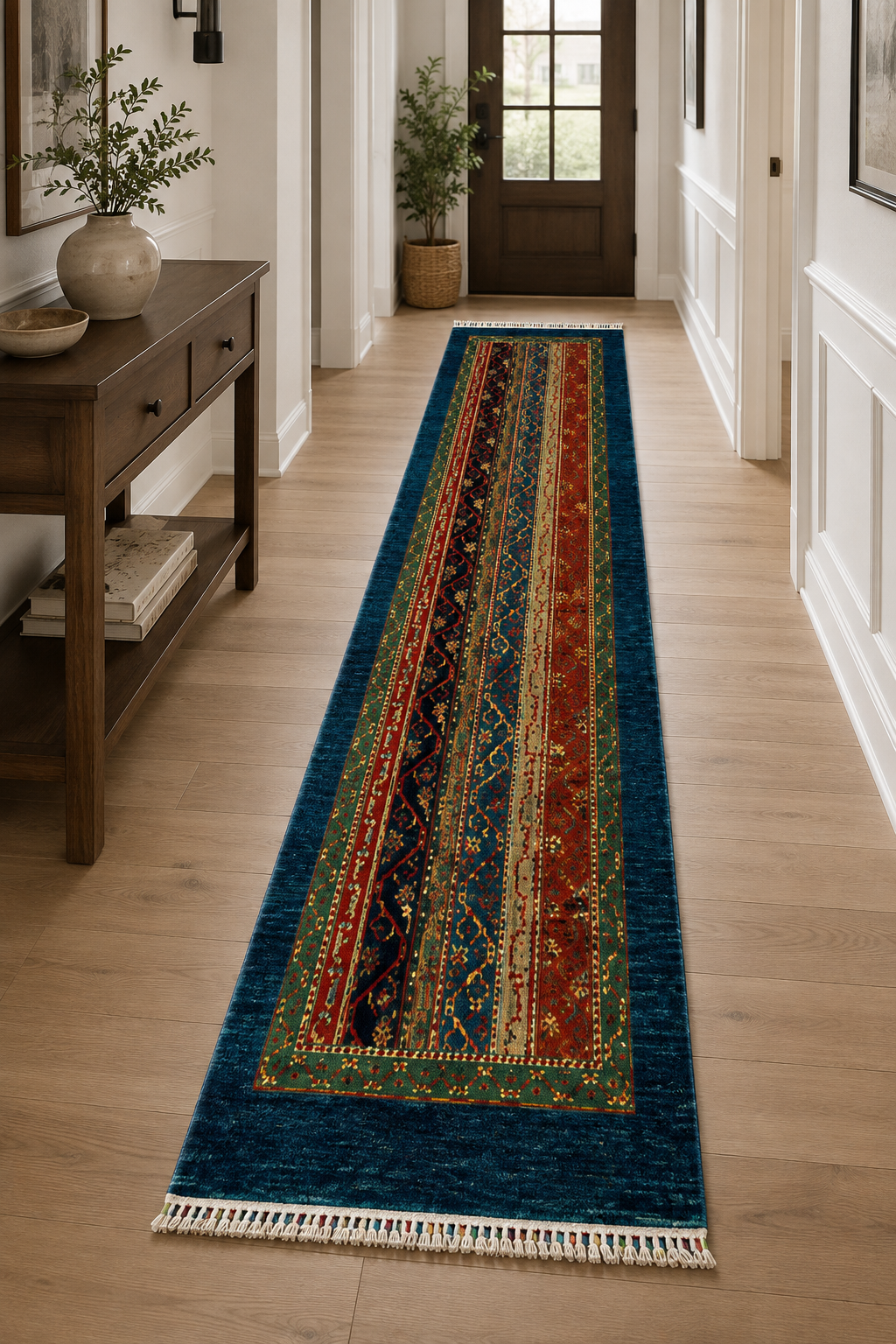Afghani Linear Chevron Striped Runner Rug