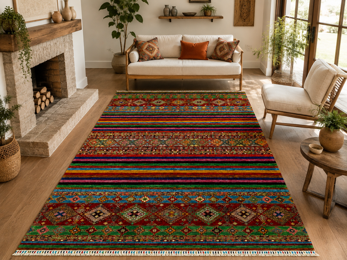 Afghani Nomad Prismatic Lattice Area Rug