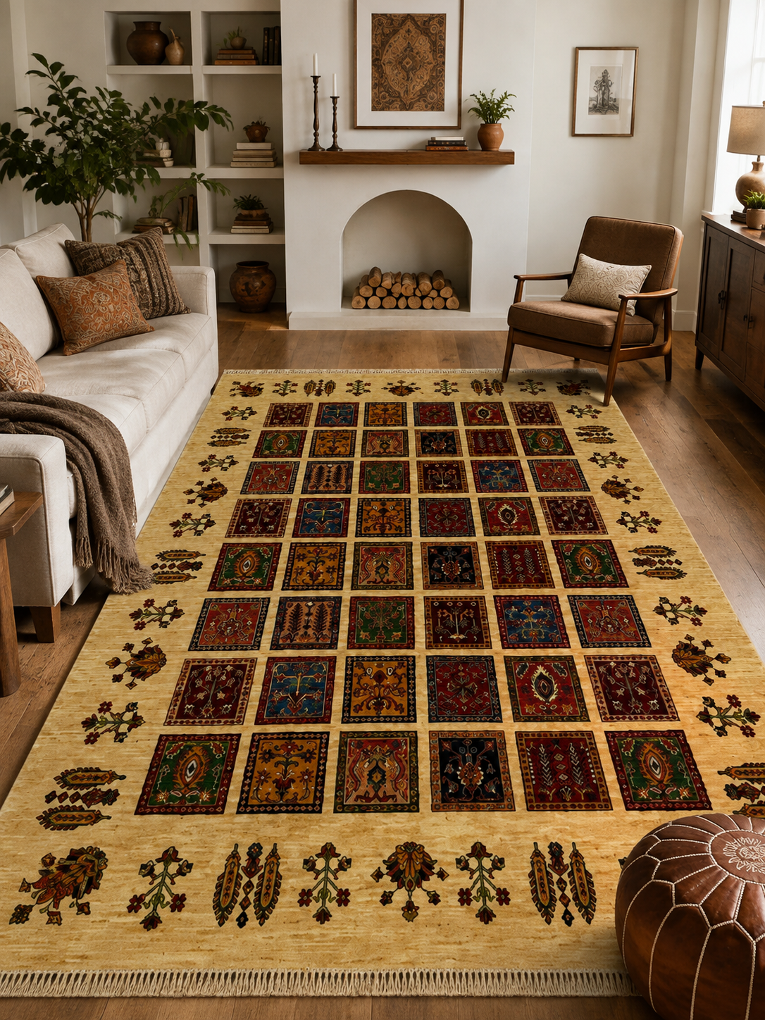 Afghani Chobi Garden Compartment Mosaic Area Rug