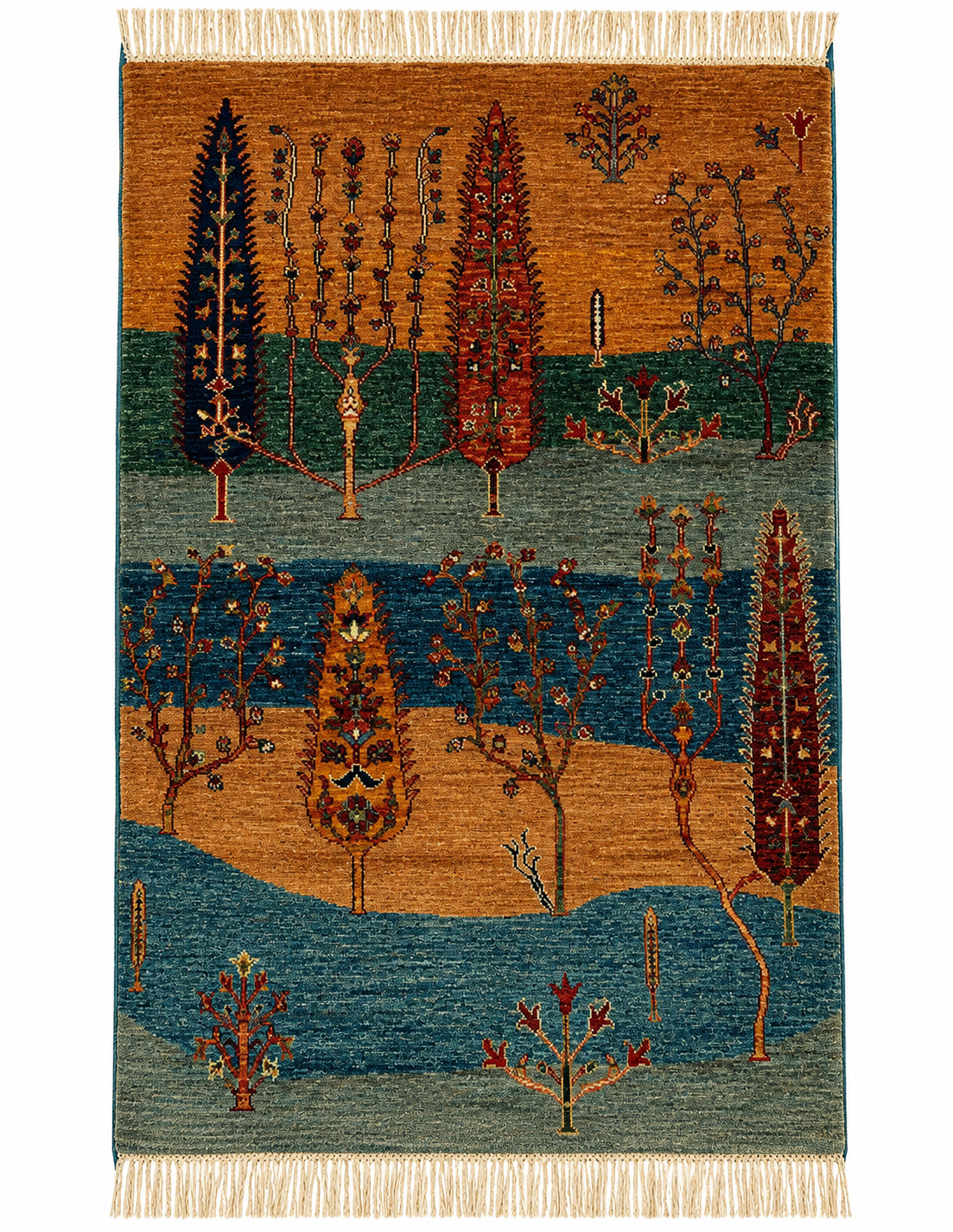 Earthy Terracotta & Ocean Blue Life Tree Rug