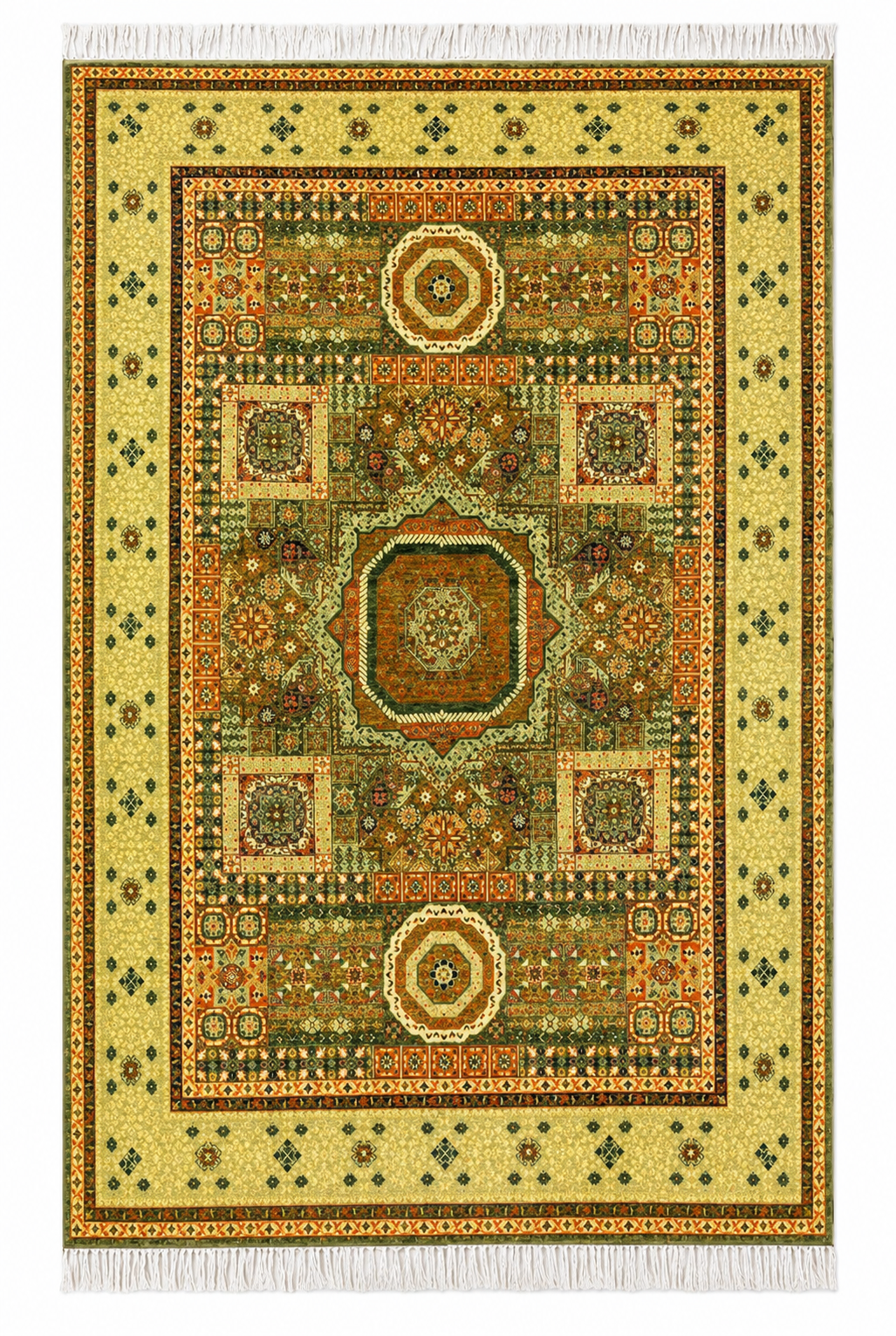 Olive & Rust Geometric Caucasian-Style Oriental Rug