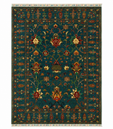Peacock Teal Floral Wool Carpet
