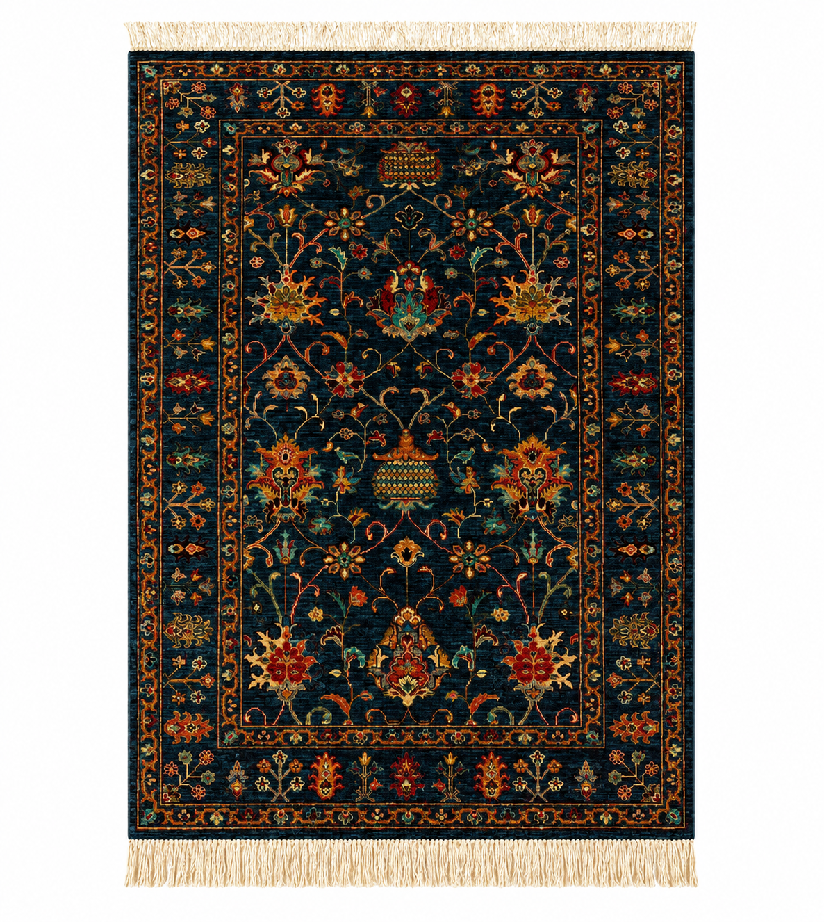 Navy Blue Traditional Floral Area Rug