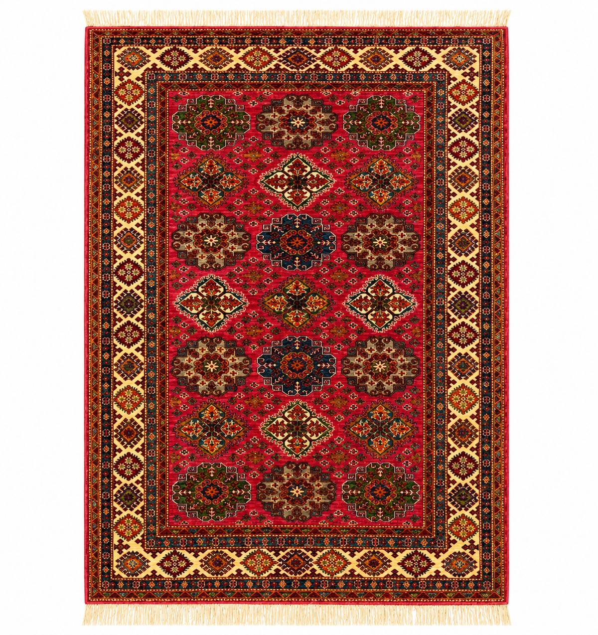 Oriental Crimson & Gold Geometric Floor Rug