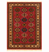 Oriental Crimson & Gold Geometric Floor Rug