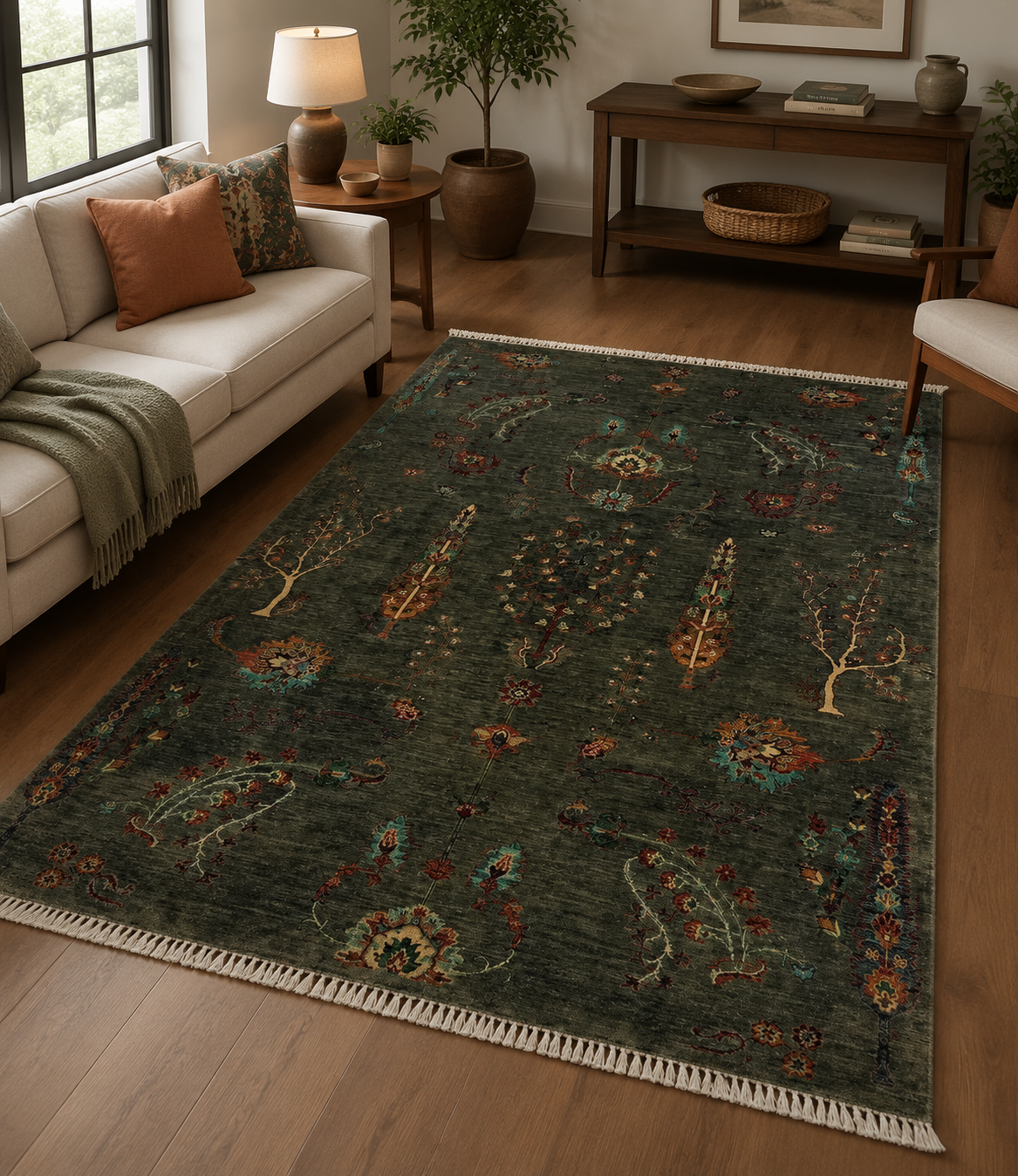 Midnight Canopy Botanical Motif Accent Rug