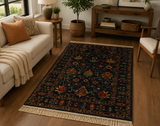 Navy Blue Traditional Floral Area Rug