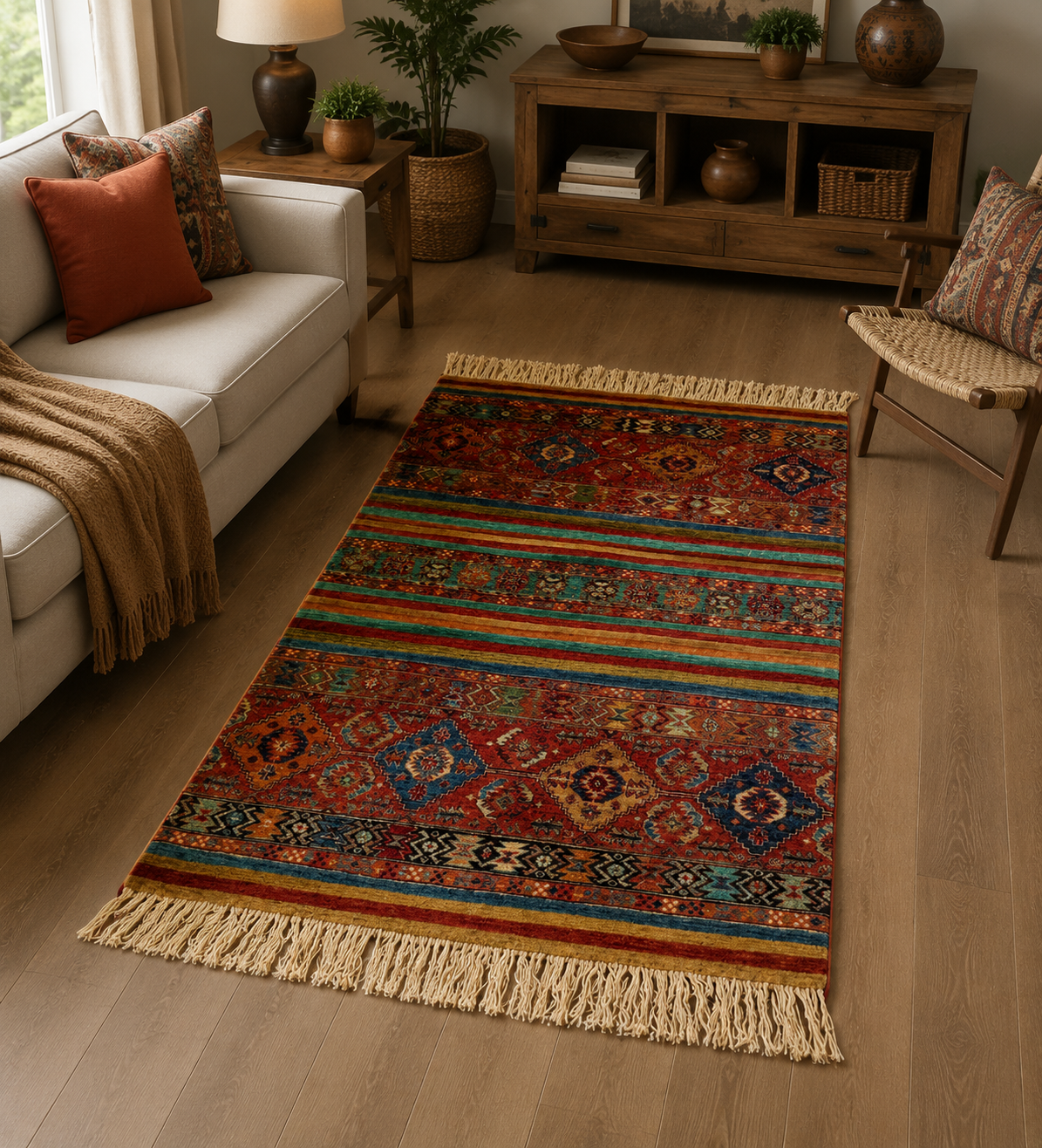 Artisan Kilim-Style Multi-Color Medallion Area Piece