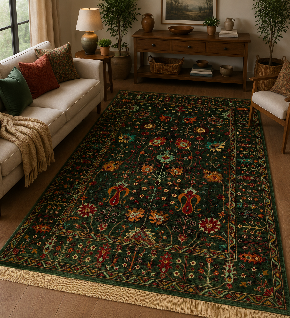 Emerald Green Floral Botanical Area Rug