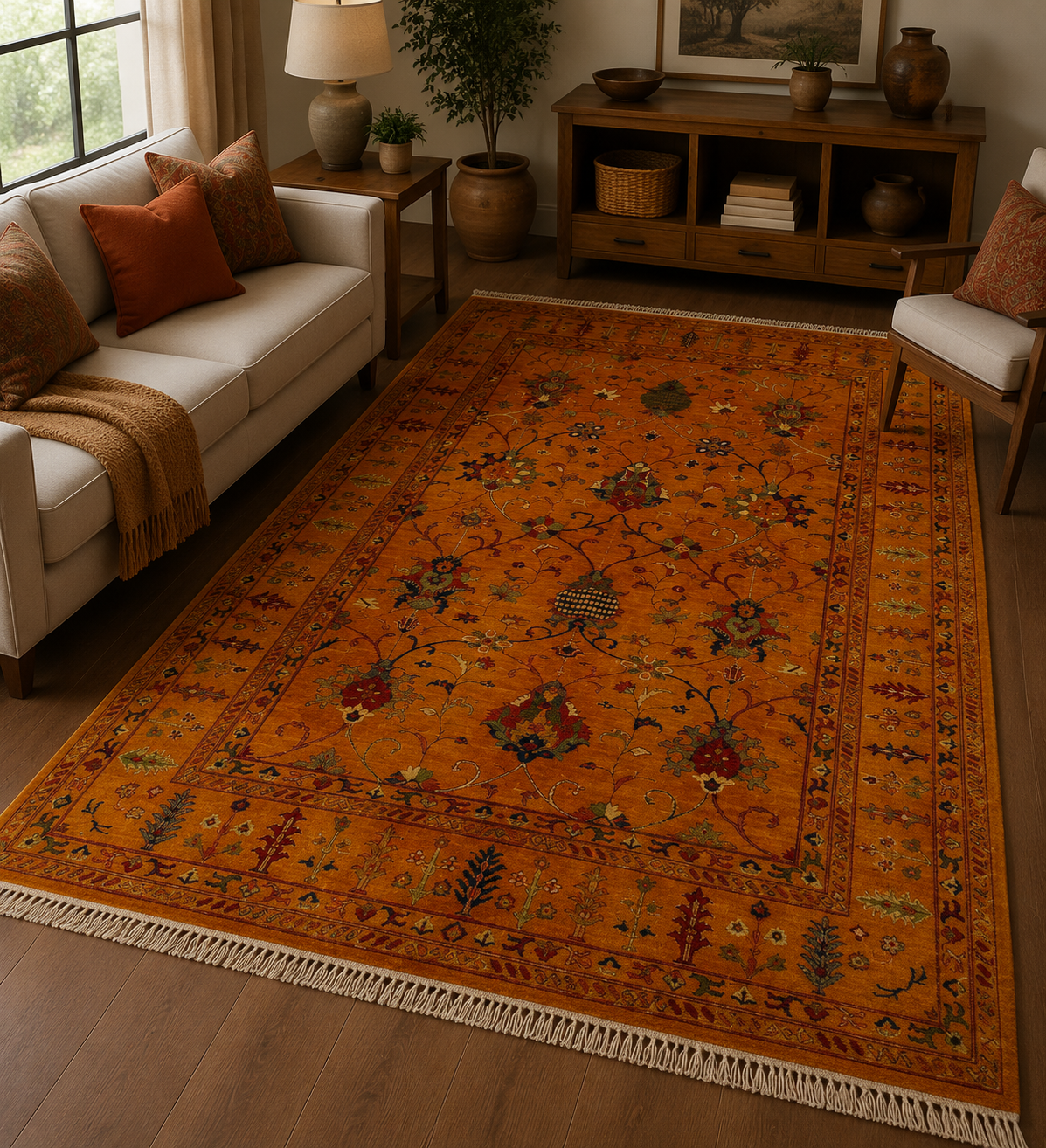 Traditional Rust Orange Area Decor Rug