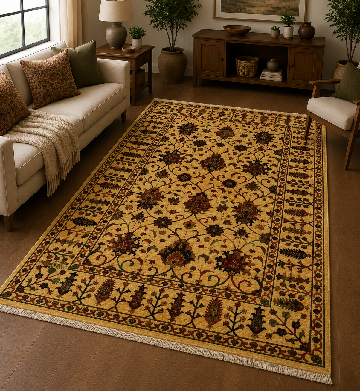 Medallion Floor Accent in Warm Gold & Rustic Rug