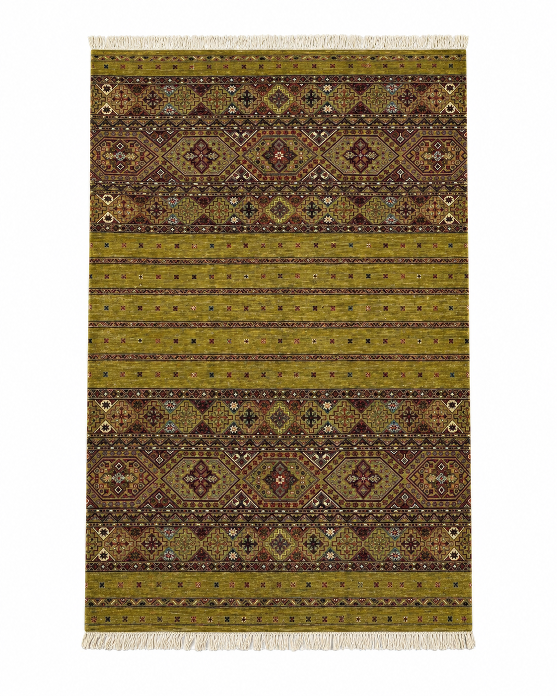 Olive Striped Tribal Diamond Rug