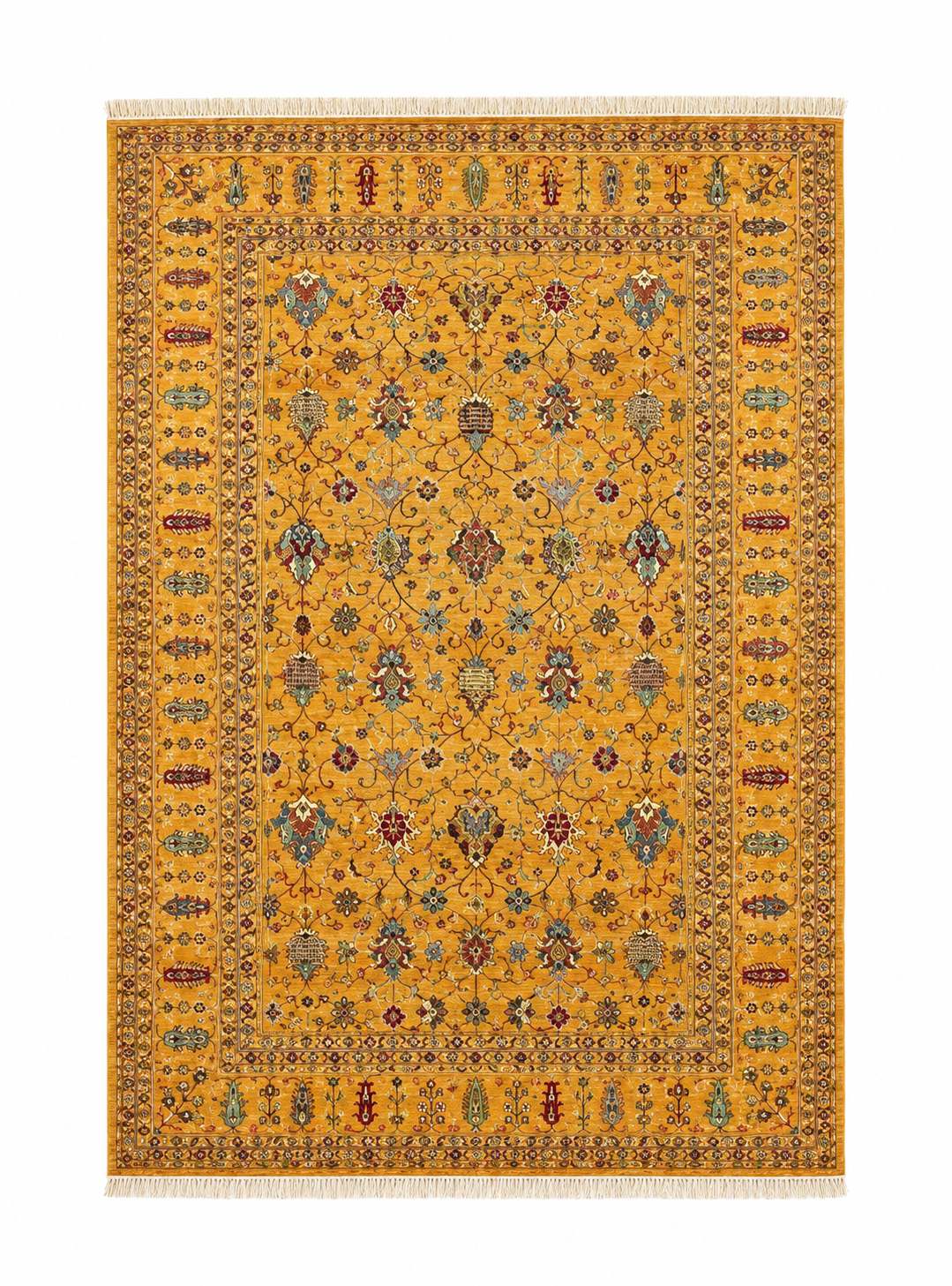 Mughal Stylized Vine Honey Ochre Accent Rug