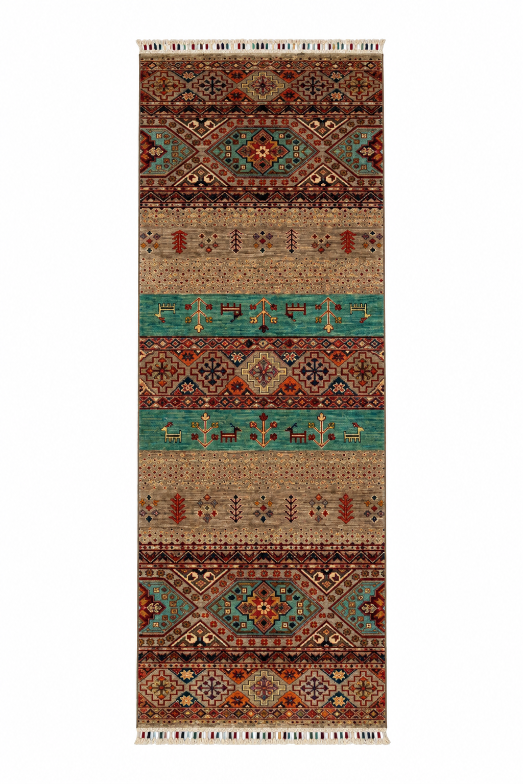 Qashqai Diamond & Animal Motif Hand-Knotted Runner Rug